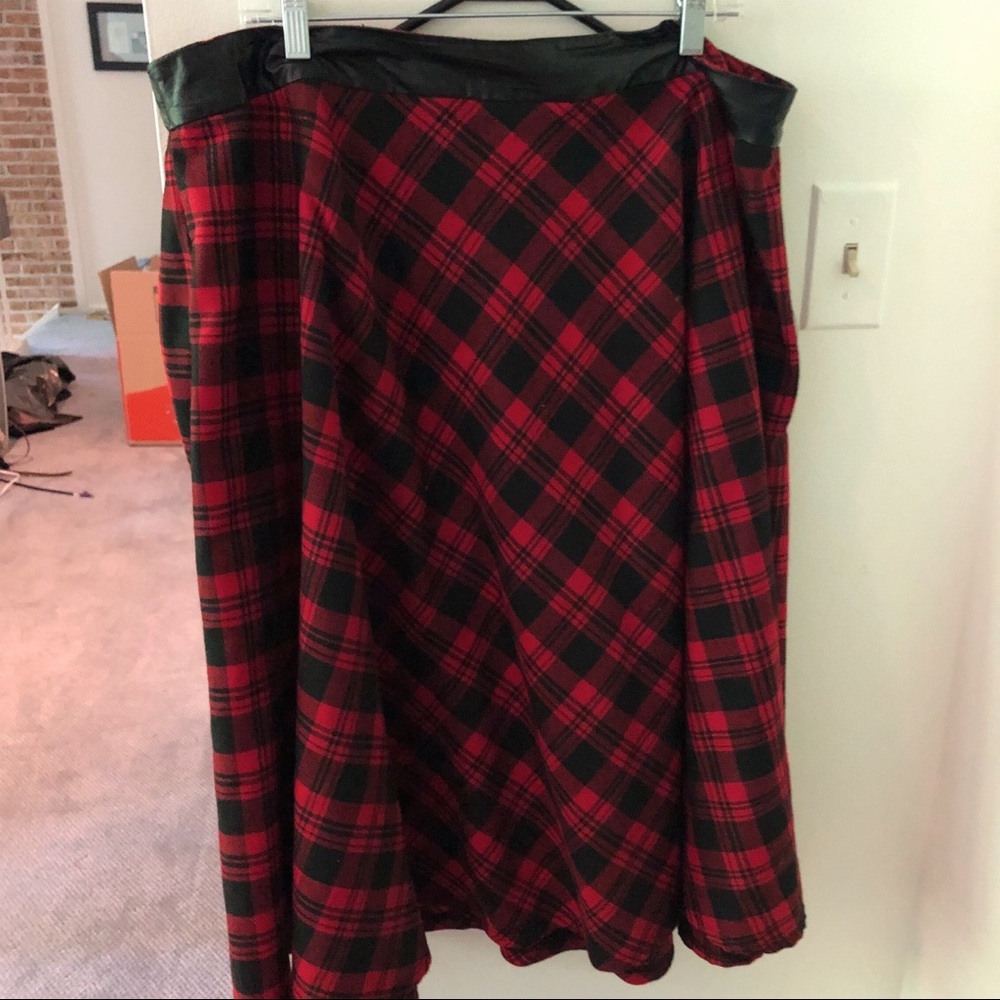 ELOQUII Red Plaid Midi Skirt